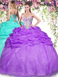 Sweet Eggplant Purple Sweetheart Neckline Beading and Pick Ups Quinceanera Dresses Sleeveless Lace Up