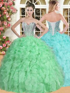 Cute Sleeveless Floor Length Beading and Ruffles Lace Up Quinceanera Gowns