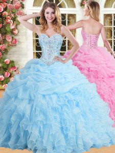 New Arrival Baby Blue Lace Up Sweetheart Beading and Appliques and Ruffles and Pick Ups Sweet 16 Dress Tulle Sleeveless