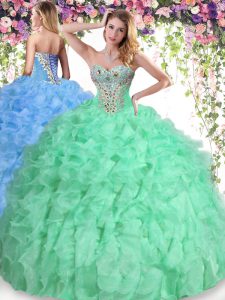 Custom Fit Sweetheart Sleeveless Lace Up Quince Ball Gowns Apple Green Organza