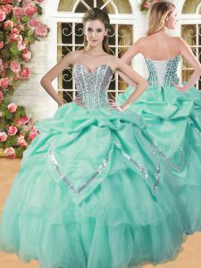 Glamorous Apple Green Lace Up Quinceanera Gowns Beading and Pick Ups Sleeveless Floor Length