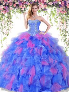 Colorful Multi-color Sleeveless Organza Lace Up Quinceanera Dresses for Military Ball and Sweet 16 and Quinceanera