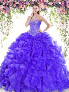 Ball Gowns Sleeveless Purple Vestidos de Quinceanera Sweep Train Lace Up