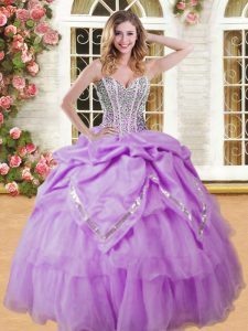 Delicate Pick Ups Sweetheart Sleeveless Lace Up Quinceanera Dress Lilac Organza