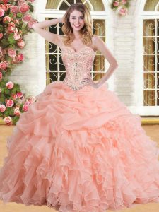 New Arrival Pick Ups Ball Gowns Quinceanera Gowns Peach Sweetheart Organza Sleeveless Floor Length Lace Up