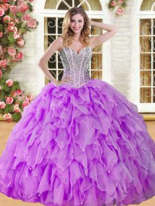 Eggplant Purple Sleeveless Beading and Ruffles Floor Length Quinceanera Gowns