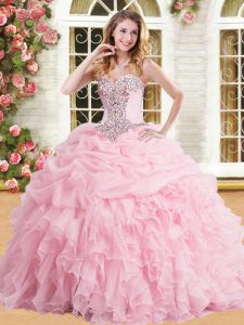 Glamorous Sleeveless Lace Up Floor Length Appliques and Ruffles and Pick Ups Sweet 16 Dress
