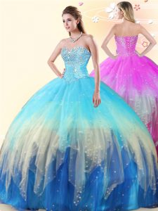 Multi-color Ball Gowns Sweetheart Sleeveless Tulle Floor Length Lace Up Beading Quinceanera Gown