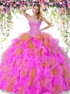 Floor Length Lace Up Sweet 16 Dresses Multi-color for Military Ball and Sweet 16 and Quinceanera with Beading and Ruffle
