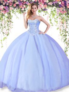 Floor Length Lavender Quinceanera Gowns Tulle Sleeveless Beading