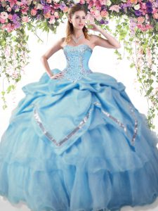 On Sale Sweetheart Sleeveless Quinceanera Gown Floor Length Beading and Pick Ups Baby Blue Organza and Taffeta