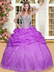 On Sale Eggplant Purple Lace Up Sweet 16 Dresses Beading and Pick Ups Sleeveless Floor Length