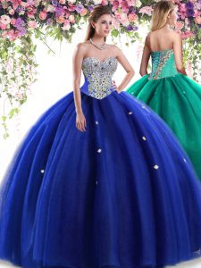 Popular Royal Blue Sleeveless Tulle Lace Up Vestidos de Quinceanera for Military Ball and Sweet 16 and Quinceanera