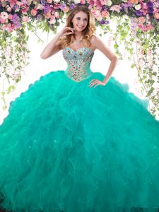 Turquoise Sweetheart Neckline Beading Vestidos de Quinceanera Sleeveless Lace Up