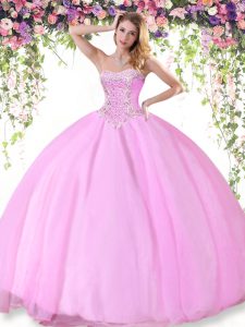 Best Selling Tulle Sweetheart Sleeveless Lace Up Beading 15th Birthday Dress in Rose Pink