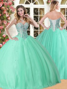 Most Popular Tulle Sweetheart Sleeveless Lace Up Beading Ball Gown Prom Dress in Apple Green