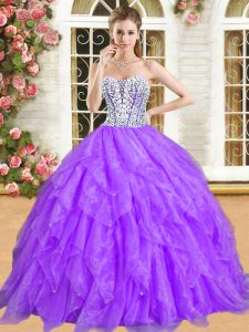 Elegant Purple Sweetheart Lace Up Beading and Ruffles Sweet 16 Dress Sleeveless