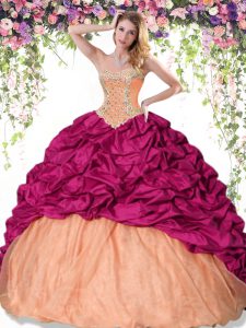 Luxury Beading and Pick Ups Ball Gown Prom Dress Multi-color Lace Up Sleeveless Floor Length