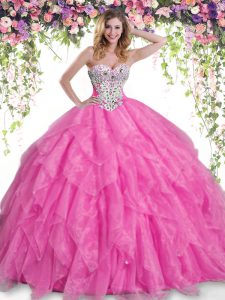 Noble Floor Length Hot Pink Ball Gown Prom Dress Sweetheart Sleeveless Lace Up