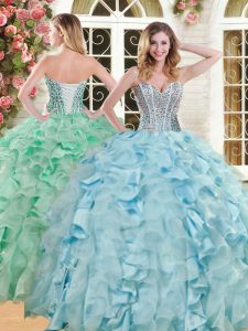 Organza and Taffeta Sweetheart Sleeveless Lace Up Beading and Ruffles Quinceanera Dresses in Light Blue