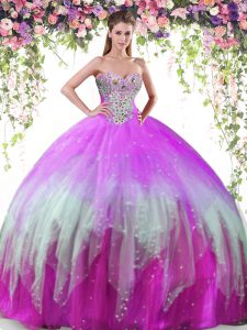 New Arrival Multi-color Lace Up 15 Quinceanera Dress Beading Sleeveless Floor Length