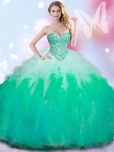 Multi-color Lace Up Sweetheart Beading and Ruffles Sweet 16 Dress Tulle Sleeveless