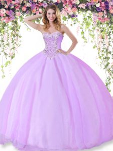 Tulle Sweetheart Sleeveless Lace Up Beading Sweet 16 Quinceanera Dress in Lilac