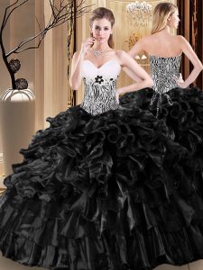 Ball Gowns Vestidos de Quinceanera Black Sweetheart Organza Sleeveless Floor Length Lace Up
