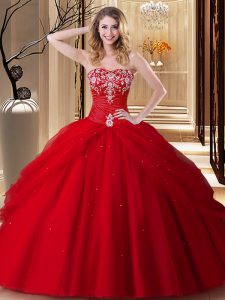 Cute Red Sleeveless Embroidery Floor Length Sweet 16 Dress
