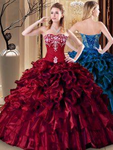 Fantastic Sleeveless Lace Up Floor Length Embroidery and Ruffles 15th Birthday Dress