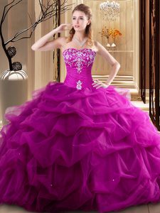Pretty Fuchsia Quinceanera Dresses Military Ball and Sweet 16 and Quinceanera and For with Embroidery and Pick Ups Sweet