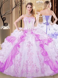 Latest Sleeveless Embroidery and Ruffled Layers Lace Up Quinceanera Dresses
