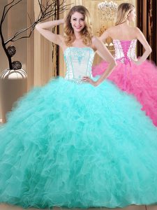 Ball Gowns Ball Gown Prom Dress Blue Strapless Tulle Sleeveless Floor Length Lace Up