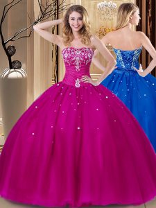 Sweetheart Sleeveless Tulle Quinceanera Gown Beading and Embroidery Lace Up