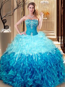 Multi-color Lace Up Sweetheart Embroidery and Ruffles Quinceanera Gowns Organza Sleeveless
