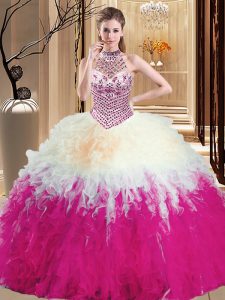Multi-color Quinceanera Dresses Military Ball and Sweet 16 and Quinceanera and For with Beading and Ruffles Halter Top S