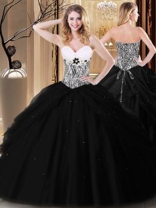 Nice Black Sweetheart Neckline Pick Ups and Pattern Quinceanera Dress Sleeveless Lace Up