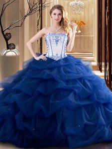 Designer Tulle Sleeveless Floor Length Sweet 16 Quinceanera Dress and Embroidery and Ruffled Layers