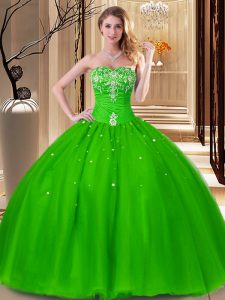 Dazzling Tulle Lace Up Sweetheart Sleeveless Floor Length Sweet 16 Quinceanera Dress Beading and Embroidery