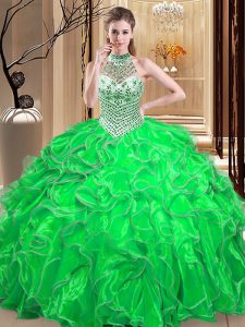 Hot Selling Floor Length Quinceanera Gown Halter Top Sleeveless Lace Up