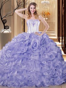 Beauteous Floor Length Lavender 15 Quinceanera Dress Organza Sleeveless Embroidery and Ruffles