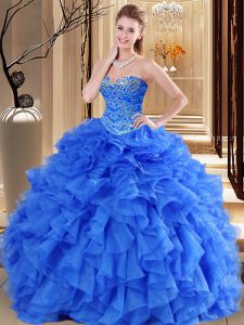 High End Royal Blue Sweetheart Neckline Beading and Ruffles Quinceanera Dresses Sleeveless Lace Up