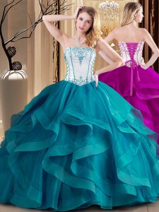 Artistic Tulle Sleeveless Floor Length Sweet 16 Dress and Embroidery