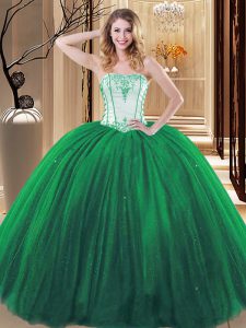 Embroidery Quinceanera Dress Green Lace Up Sleeveless Floor Length
