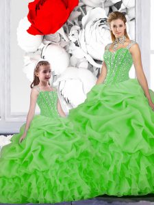 Fabulous Straps Neckline Beading and Ruffles and Pick Ups Quinceanera Dress Sleeveless Lace Up