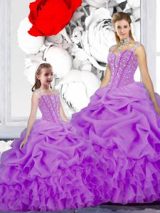 Pick Ups Floor Length Purple Sweet 16 Dress Straps Sleeveless Lace Up