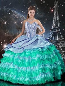 Sleeveless Organza Floor Length Lace Up Quinceanera Gown in Multi-color with Beading and Ruffles