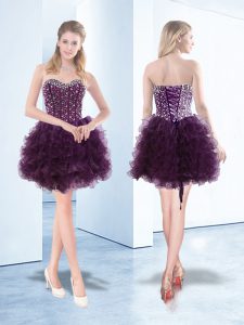 Floor Length Dark Purple Celebrity Style Dress Sweetheart Sleeveless Lace Up