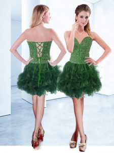 Knee Length Dark Green Dress for Prom Sweetheart Sleeveless Lace Up