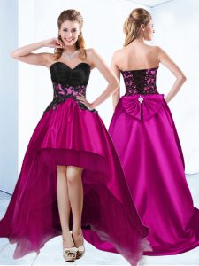 Satin Sweetheart Sleeveless Lace Up Appliques Cocktail Dress in Fuchsia